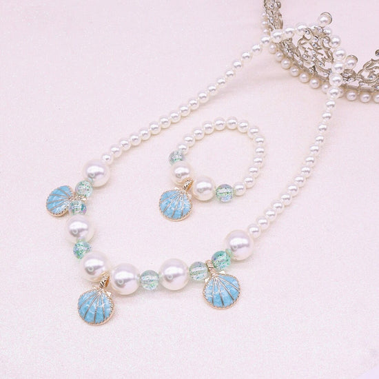 Pearl and shells kids jewellery set blue 