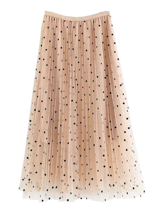 Skirt,Tulle Skirt, Beige Skirt, Skirt, Mesh Skirt, Polkadot Skirt, Polyester Skirt.