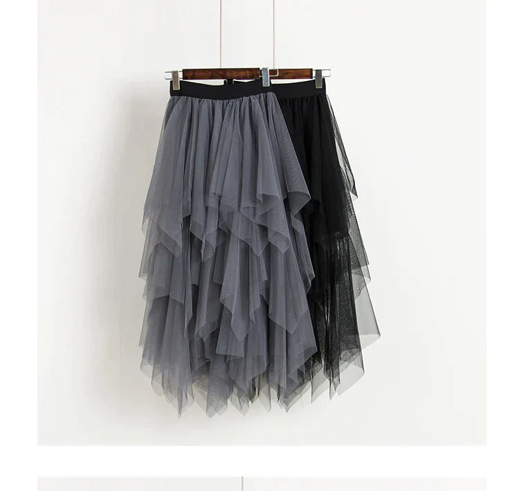 Tulle Skirt, Grey Skirt, Skirt, Ruffle Skirt, Mesh Skirt, Elastic Waist.