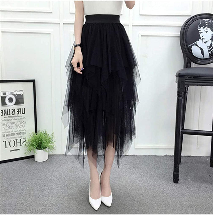 Tulle Skirt, Black Skirt,Black Ruffle Skirt, Skirt, Ruffle Skirt, Mesh Skirt, Elastic Waist.