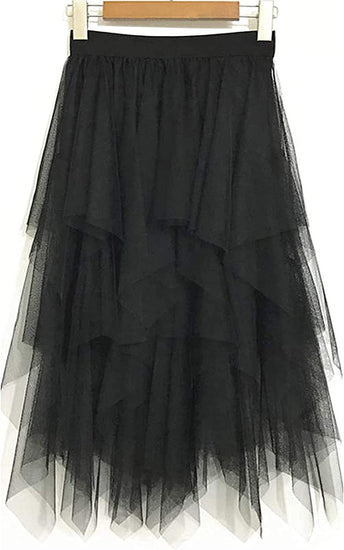 Tulle Skirt, Black Skirt,Black Ruffle Skirt, Skirt, Ruffle Skirt, Mesh Skirt, Elastic Waist.