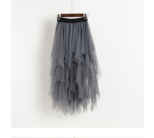 Tulle Skirt, Grey Skirt, Skirt, Ruffle Skirt, Mesh Skirt, Elastic Waist.  