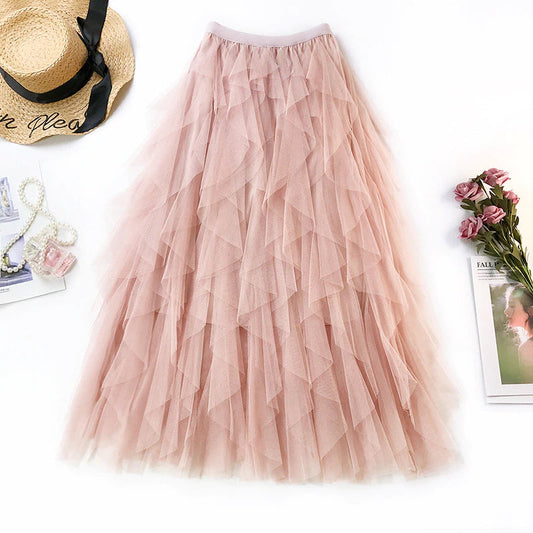 Tulle Skirt, Pink Skirt, Pink Ruffle Skirt, Skirt, Ruffle Skirt, Mesh Skirt, Elastic Waist, Maxi Skirt, Date Night Outfit, Date Night Skirt, Long Skirt, Office Skirt. 