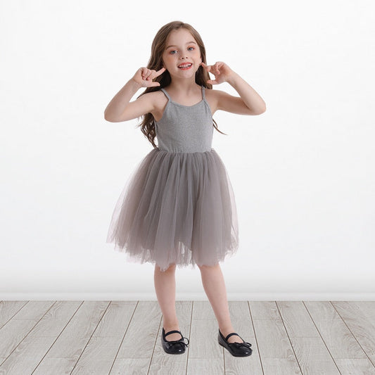 Spaghetti Strap Kids Dress, Summer Dress, Grey Kids Dress, Tulle Kids Dress, Tutu Kids Dress.