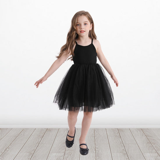 Spaghetti Strap Kids Dress, Summer Dress, Black Kids Dress, Tulle Kids Dress, Tutu Kids Dress.