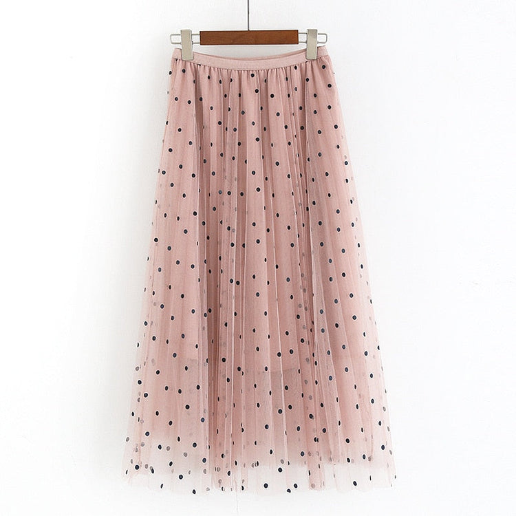 Skirt,Tulle Skirt, Beige Skirt, Skirt, Mesh Skirt, Polkadot Skirt, Polyester Skirt.