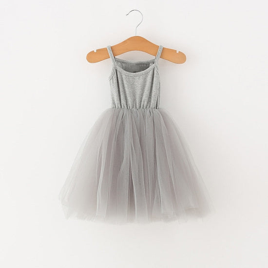 Spaghetti Strap Kids Dress, Summer Dress, Grey Kids Dress, Tulle Kids Dress, Tutu Kids Dress.