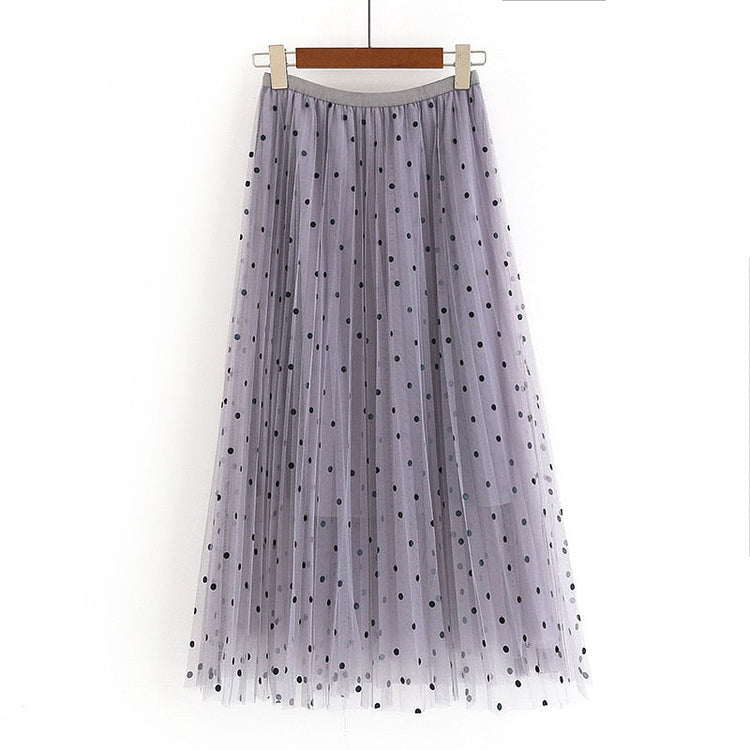 Skirt,Tulle Skirt, Beige Skirt, Skirt, Mesh Skirt, Polkadot Skirt, Polyester Skirt.