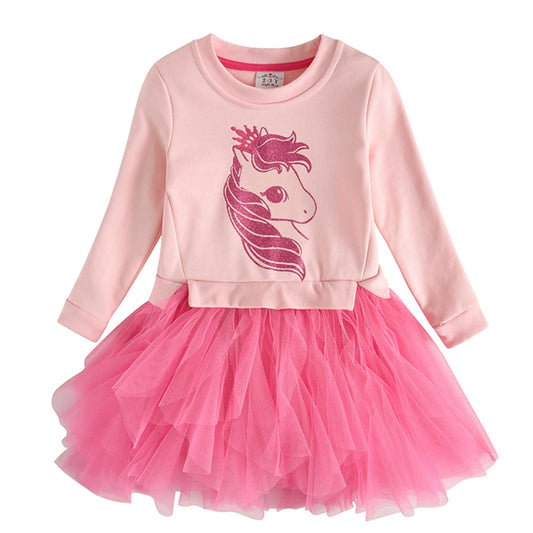 Kids Dress, Toddler Dress, Pink Kids Dress, Special Occasion Kids Dress, Birthday Kids Dress, Tutu Kids Dress, Tulle Kids Dress,  Pink Horse Kids Dress, Long Sleeve Kids Dress, Daycare Dress, School Dress.