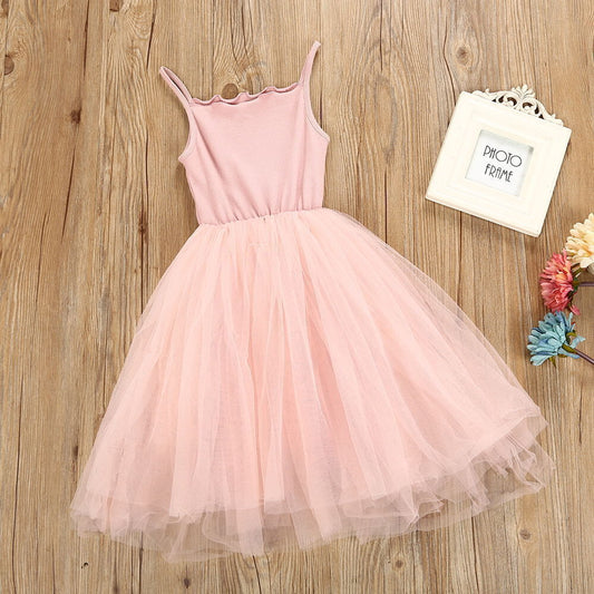 Spaghetti Strap Kids Dress, Summer Dress, Pink Kids Dress, Tulle Kids Dress, Tutu Kids Dress.