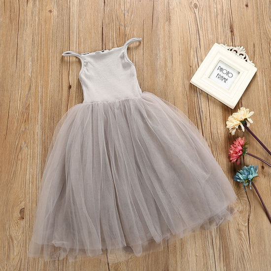 Spaghetti Strap Kids Dress, Summer Dress, Grey Kids Dress, Tulle Kids Dress, Tutu Kids Dress.