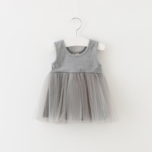  Kids Dress, Grey Kids Dress,Toddler White Dress, No Sleeves Kids Dress, Summer Dress, Tulle Kids Dress. 