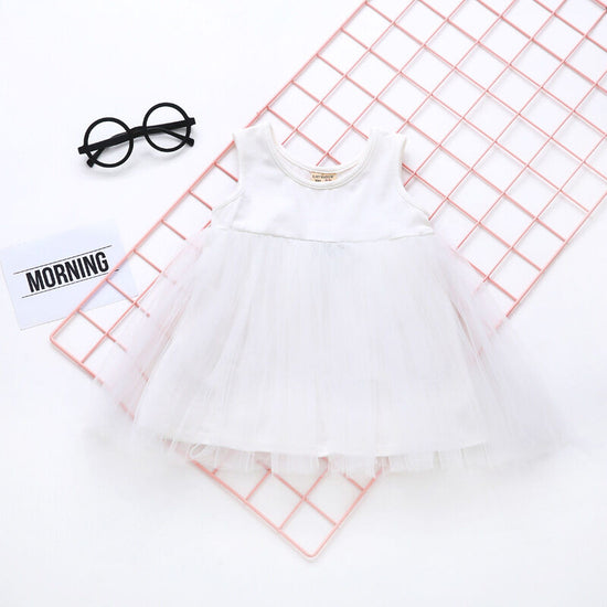  Kids Dress, White Kids Dress,Toddler White Dress, No Sleeves Kids Dress, Summer Dress, Tulle Kids Dress.  