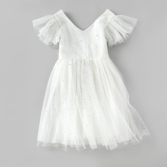 White Kids Tulle Dress, white Kids Dress, Sequence kids white dress 