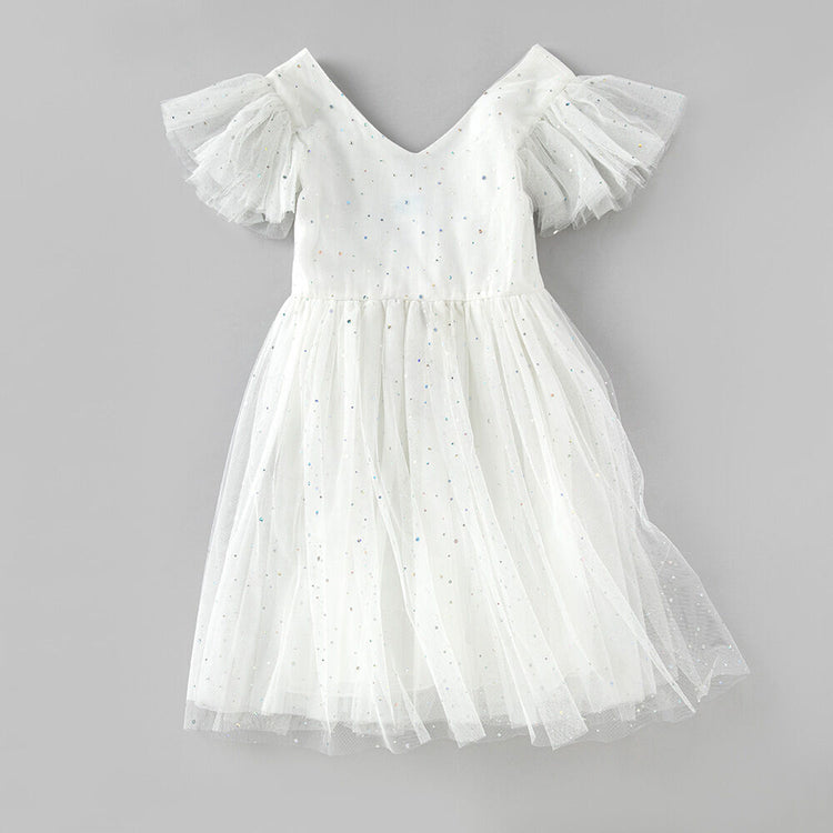 White Kids Tulle Dress, white Kids Dress, Sequence kids white dress