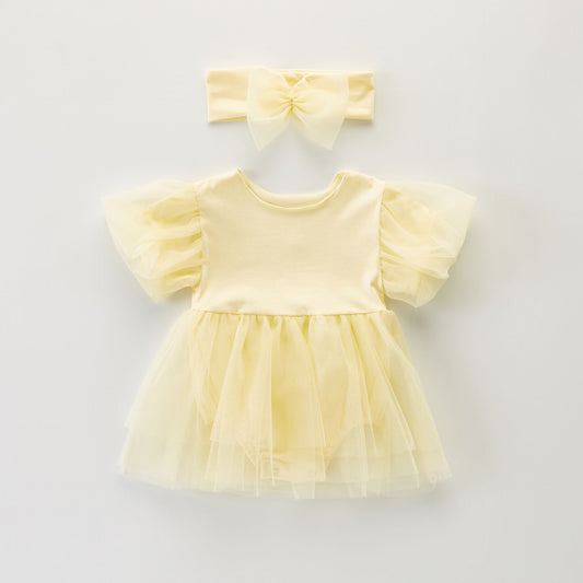 Yellow Baby Dress, First Baby Birthday, Baby Yellow Headband, Tutu baby dress. 