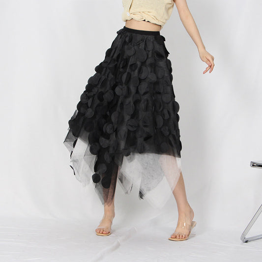 Tulle Skirt, Black Skirt, Skirt, Mesh Skirt, Zipper Skirt, High Fashion Skirt, Asymmetrical Skirt, 3D Skirt, Dot's Skirt, NY Outfit.