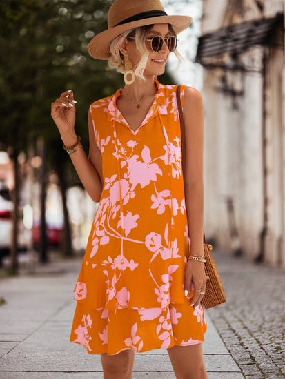 Lucky Brand Dress Women Medium Orange Floral Geometric Print Sleeveless  Pockets